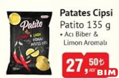 PATİTO PATATES CİPSİ ACI BİBER&LİMON AROMALI 135 G